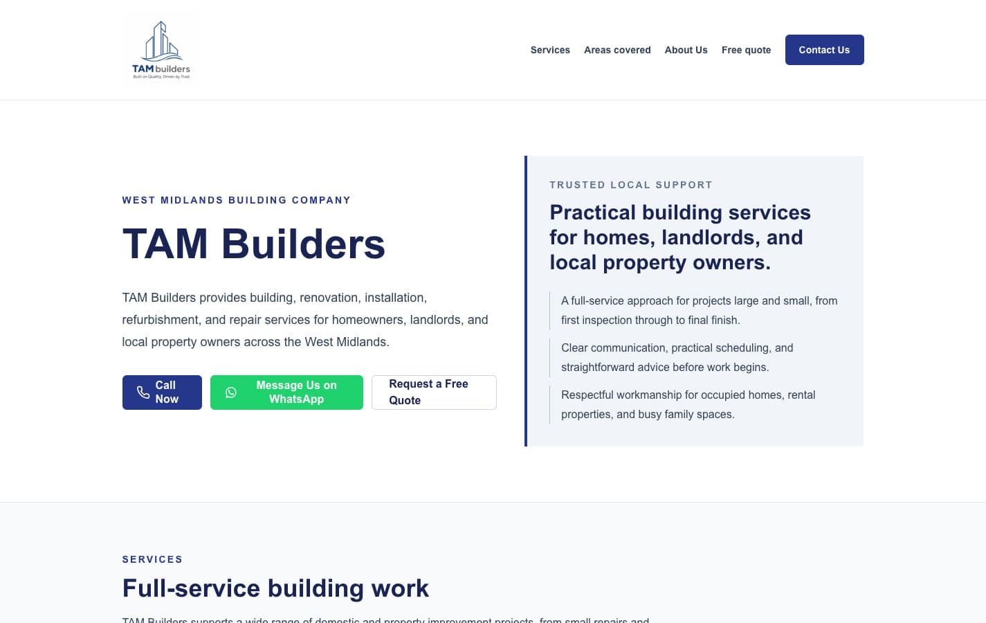 TAM Builders website preview